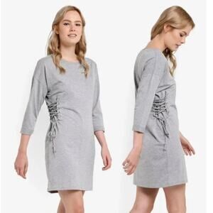 Topshop Women’s Crew Neck 3/4 Sleeve Lace Up Side Casual Mini Dress Size‎ 2 Gray
